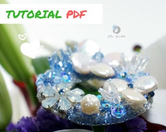 Tutorial PDF | Tutorial Brooch | DIY Brooch | Jewelry Making | Embroidery | Bridal | Freshwater Pearls | White and Light Sapphire | Delicacy