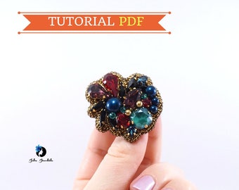 Tutorial PDF | Tutorial Brooch | DIY Brooch Pendant | Jewelry Making | Embroidery | Brooch Swarovski | Red, Blue, Green Brooch | On the Eve