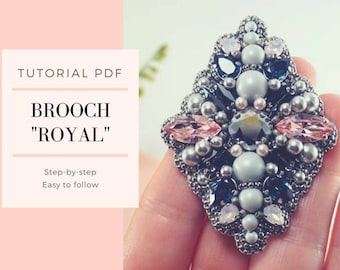 Anleitung PDF | Anleitung Brosche | DIY Brosche | Schmuckherstellung | Bead Embroidery | Brosche mit Swarovski | Grau, Blau, Rosa Brosche | Royal