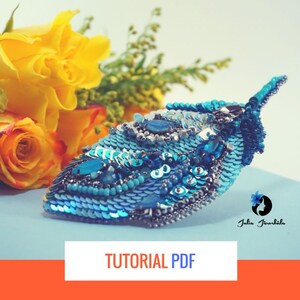 Tutorial PDF | Tutorial Brooch Hairpin | DIY Brooch Hairpin | Jewelry Making | Bead Embroidery | Blue, Lightblue Brooch Hairpin | Feather