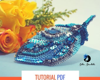 Tutorial PDF | Tutorial Brooch Hairpin | DIY Brooch Hairpin | Jewelry Making | Bead Embroidery | Blue, Lightblue Brooch Hairpin | Feather