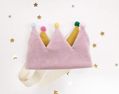 Velvet Crown, Birthday Crown, Dress Up, Princess Crown, Birthday Crown, Fabric Crown, Pom Pom, Mustard Colour, Boho, Gift, Adult Crown,