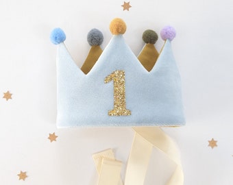 READYMADE - Pompom Personalised Crown, Pompoms, Velvet Crown, Birthday Crown, Birthday Crown, Fabric Crown, Hat