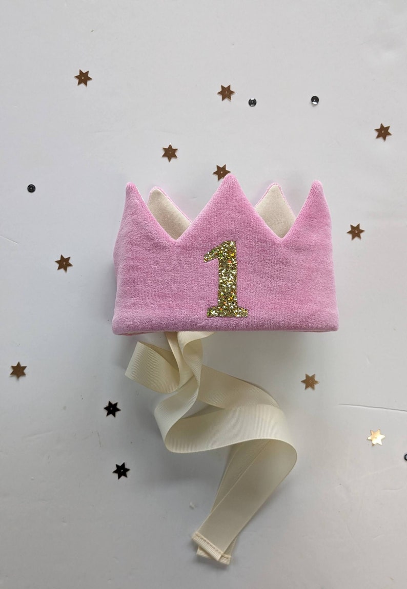 READYMADE Pompom Personalised Crown, Pompoms, Velvet Crown, Birthday Crown, Birthday Crown, Fabric Crown, Hat image 1