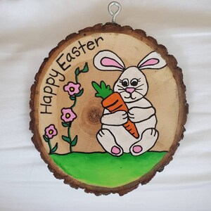 Happy Easter Painted Wood Slice