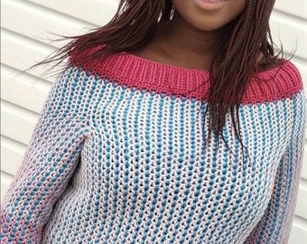 Crochet Reversible Sweater Pattern, Boat neck Sweater, Off shoulder pullover pattern