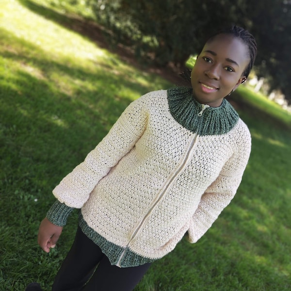 Fitted crochet Sweater Pattern, Zippered crochet Jumper