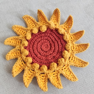 Easy crochet Sunflower Coaster Pattern, Fun coasters, Printable crochet coaster instruction