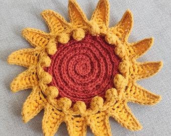 Easy crochet Sunflower Coaster Pattern, Fun coasters, Printable crochet coaster instruction