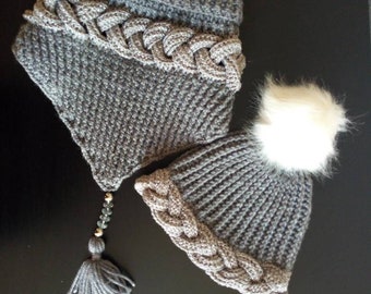 Gehäkelte Mütze und Cowl Muster, Zopfmuster Kinit sehen aus wie Mütze und Loop Muster