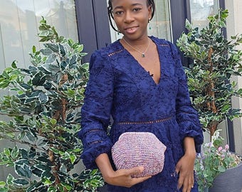 Patrón de bolso de mano de lentejuelas a crochet, bolso de noche Aurelia en PDF con forro y asa opcionales.