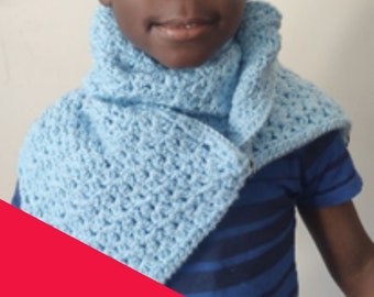 Crochet pocket scarf, neck warmer, cowl for toddler, child, teen and adult