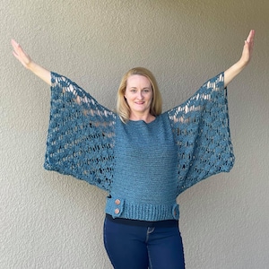 Crochet Wide Sleeve top Pattern, Women crochet sweater light weight