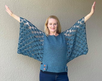 Crochet Wide Sleeve top Pattern, Women crochet sweater light weight