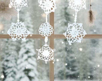 Schneeflockengirlande Häkelmuster | Winterliche Dekoration | Weihnachtliche Häkelanleitung | Sofort-PDF