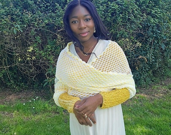 Ärmelschal Pullover Wrap Muster, Reversible Wrap PDF, Cozy Layering Accessoire, digitaler Download
