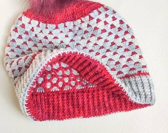 Crochet Reversible Beanie Pattern for Infants, Child, Toddlers, Teen and Adult sizes, 2 in 1 double brim hat.
