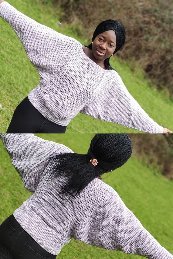 Crochet Sweater Pattern Easy Pullover Batwing Sleeve Sweater