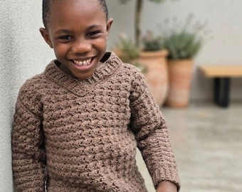 Kinder Pullover mit V-Ausschnitt häkeln, PDF Anleitung für Anfänger geeignet