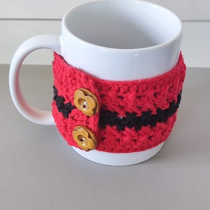 Crochet Mug Cozy with Pocket, Santa mug cozy pattern