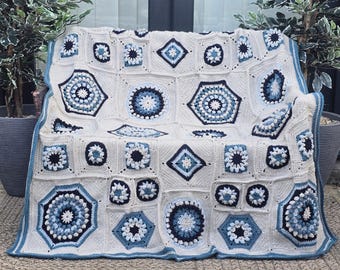 Modèle de couverture au crochet effet fenêtre givrée, Modèle de couverture à motifs au crochet, Modèle géométrique pour couverture afghane, Modèle de couverture au crochet style moderne (PDF)