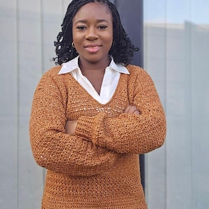 V neck Crochet Pattern for Women, Easy fitted pullover pattern