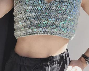 Aurelia Pailletten Top Muster PDF | Frauen Sommer häkeln Tank | Glitzernde Crochet Cami | Einfaches Häkeltop-Muster XS–5XL