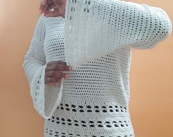 Crochet Bell Sleeves Sweater Pattern in 9 Sizes