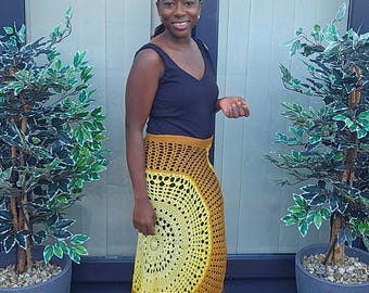Patron PDF de jupe au crochet, jupe asymétrique mandala azur, jupe maxi bohème, tailles XS à XL