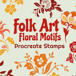 Folk Art Blumenmotiv Procreate Stempel Pinselset, 30 Blumenmotive, Illustration und Grafik Design Elemente
