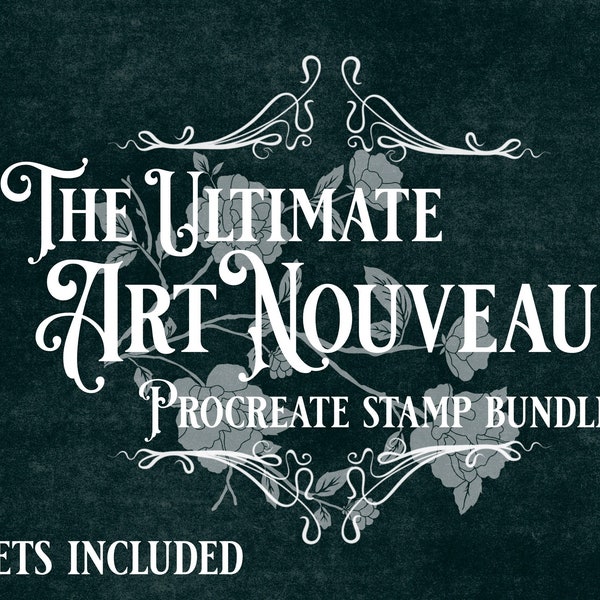 Procreate 90 Plus Art Nouveau BUNDLE Ornamental Motifs, Flowers, Decorative Border, Frame, and Frame Outline Stamps