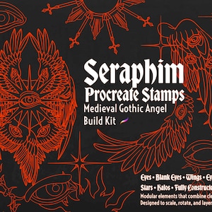 Znaczki Medieval Angel Procreate | Zestaw do projektowania gotyckiego Seraphim dla artystów tatuażu