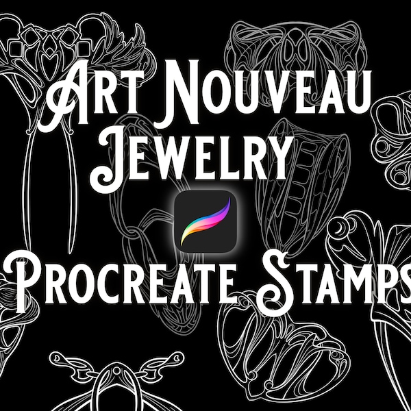 Art Nouveau Jewelry Line Art Procreate Stamp Set