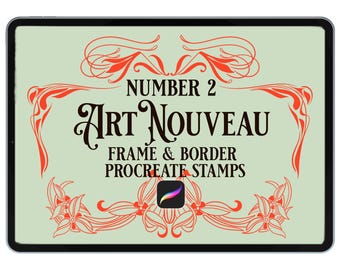 50 art-nouveaustempelset procreate, inclusief hoeken en kaders