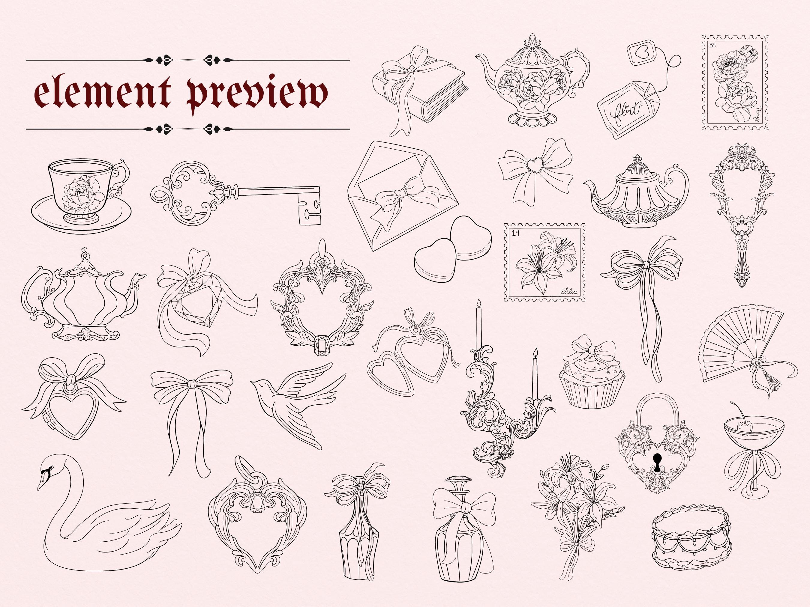 Svg Rococco Romantic Fine Line Tattoo Elements | Rococo, Vintage Symbols (SVG, PNG ...