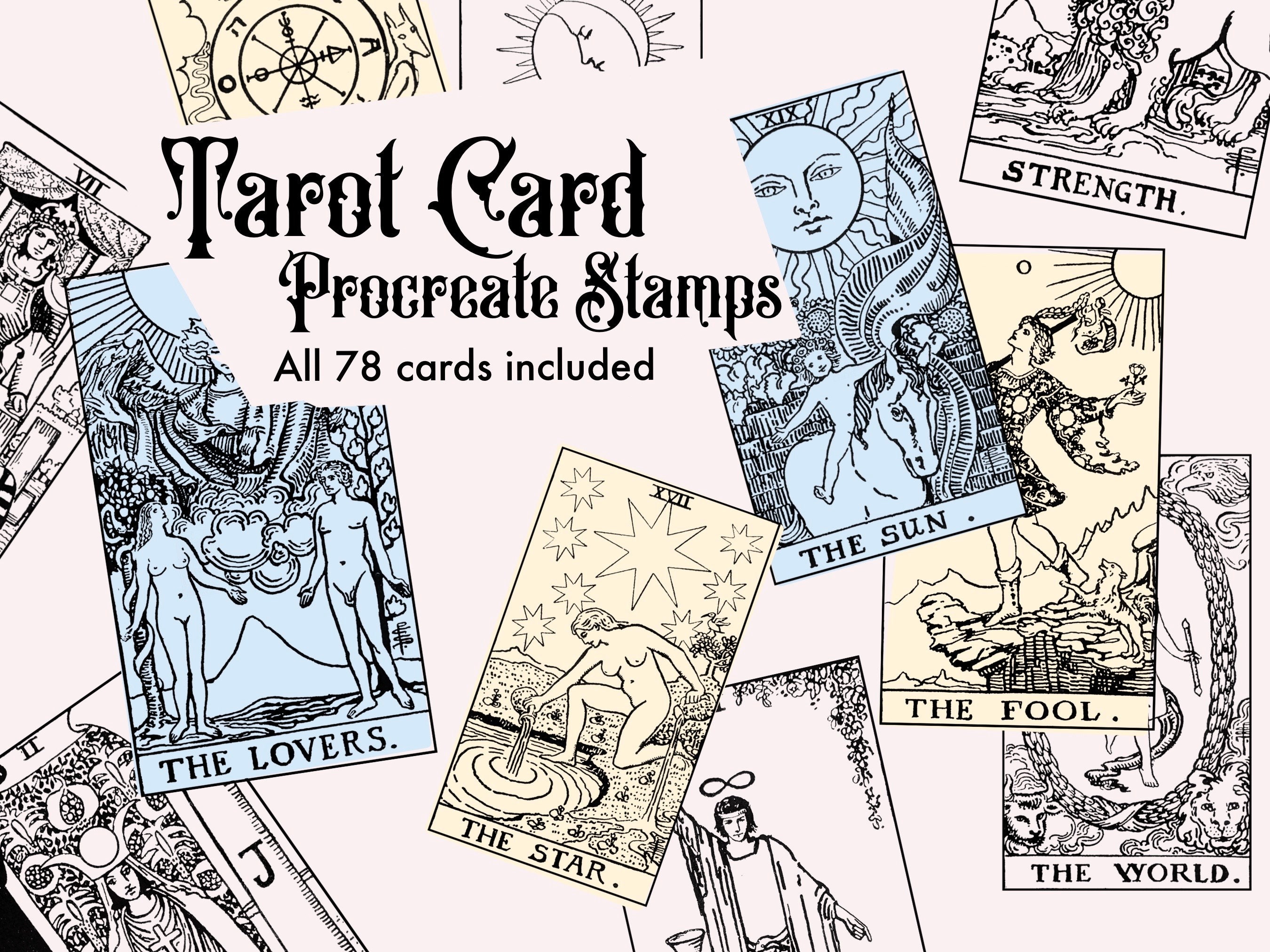 Procreate 78 Rider Waite Tarot Stamp Bundle Set, Digital Download 