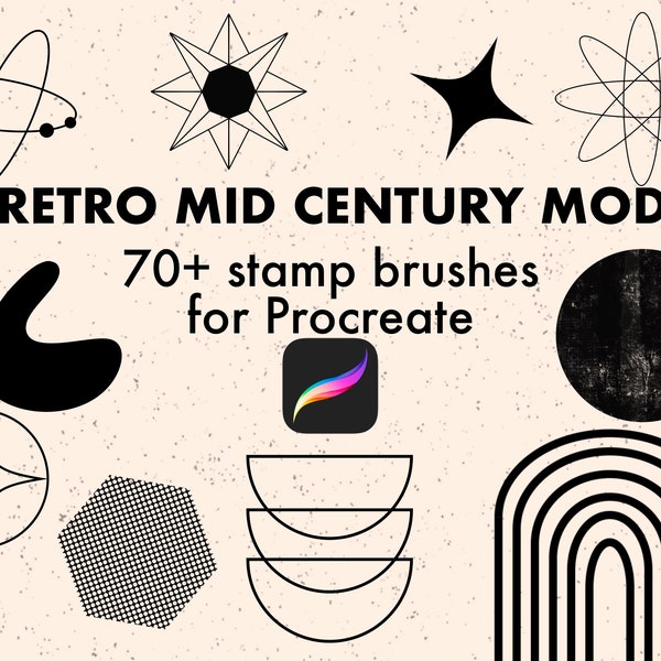 Procreate 70 Mid Century Modern Retro Inspired Stamp and Pattern Brush Set, Digital Download