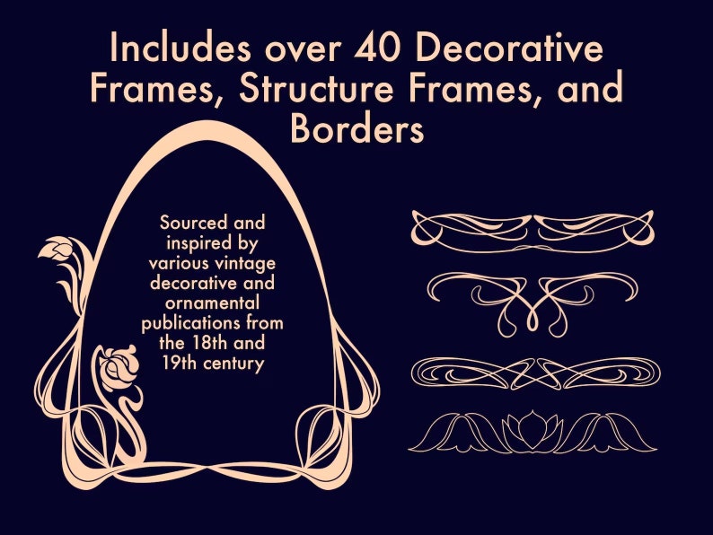 PNG and SVG Art Nouveau Frames and Borders Decorative Ornamental Digital Download Etsy
