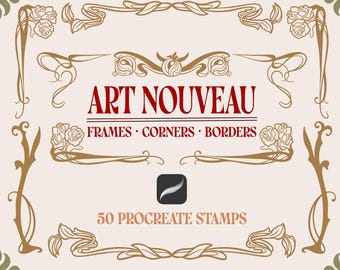 Art Nouveau Procreate-stempels: sierlijsten, randen en hoeken (digitale download)