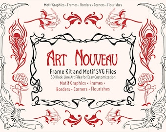 80 Art Nouveau Motif & Frames, Borders, and Corners: Vintage Illustration (SVG Vector Graphic Elements)