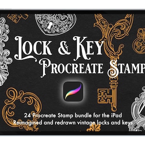 Procreate 24 Vintage Schloss und Schlüssel Ornamental Stempel Pinsel Set, digitaler Download