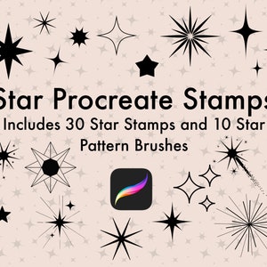 Procreate 40 Sterne Stempel und Pinselset für nahtlose Muster, digitaler Download, sternenklare Nachthimmel