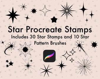 Procreate 40 Star Stamp and Seamless Pattern Brush Set, Digital Download, Starry Night Skies