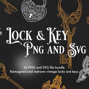 Vintage Lock and Key Ornamental PNG and SVG Design Bundle, Digital Download