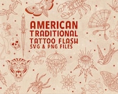 American Traditional Tattoo Flash SVG/PNG files : Old School Designs (Digital Download)