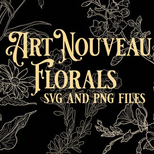 PNGおよびSVGアールヌーボー風の歴史的な花の装飾、野生の花のデジタルダウンロードクリップアート、透明な背景