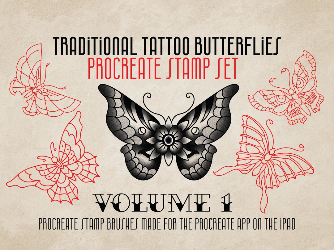 Old School Traditional Tattoo Butterfly Stamps for Procreate, Includes ...