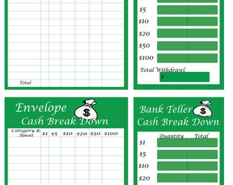 Printable Cash Breakdown sheet-Printable Bank Slip-Sinking Funds-Cash Envelopes-Teller Slip-Digital Print-Budgeting-Savings Challenge-Saving