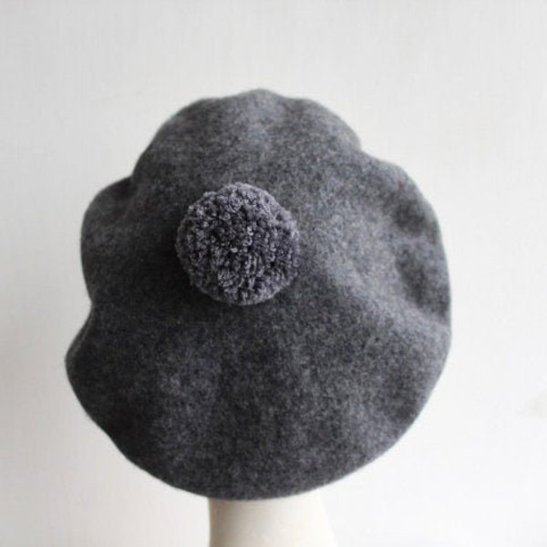Classic Dark Grey Pure New Wool Beret -  UK Beret - Hat Gift for Her