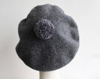 Classic Dark Grey Pure New Wool Beret -  UK Beret - Hat Gift for Her